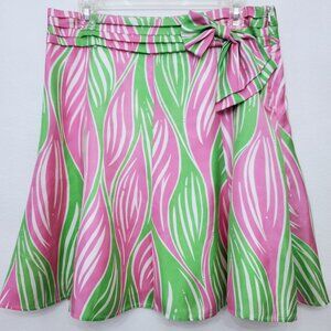 Lilly Pulitzer Silk Adeline Skirt Pink Green Tropical Leaf Print Size 8